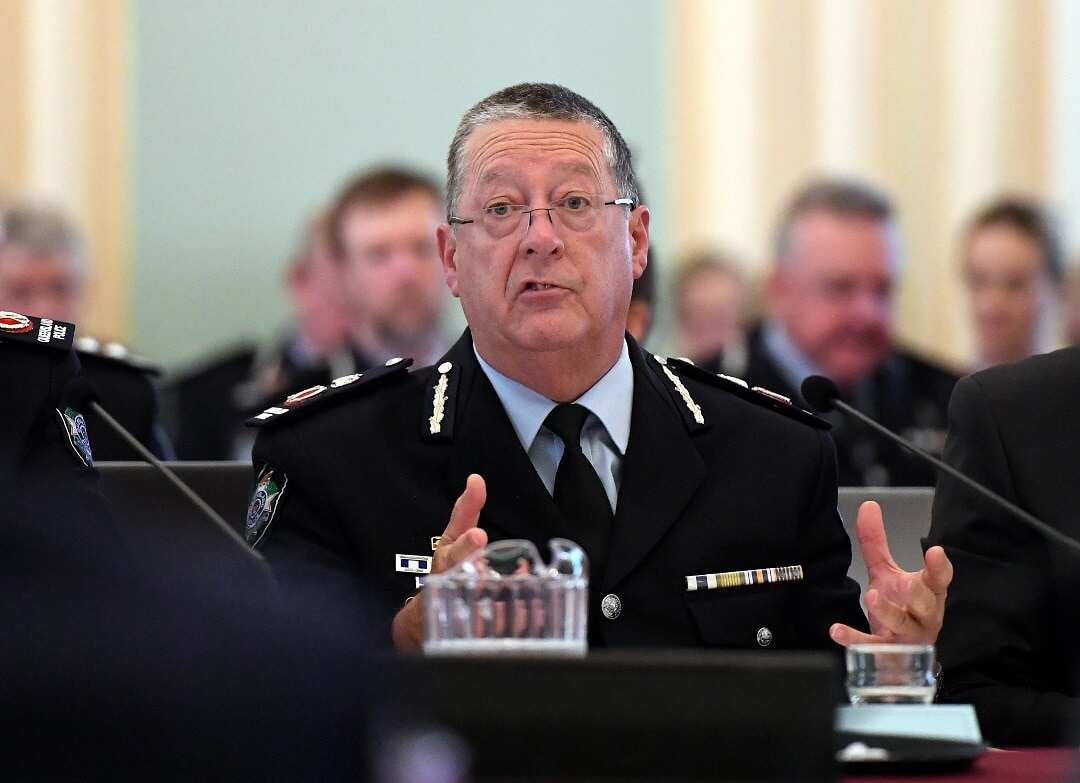 Queensland Police Commissioner Ian Stewart fronts a budget estimates hearing at Queensland Parliament House, Brisbane, Thursday, July 26, 2018. (AAP Image/Dan Peled) NO ARCHIVING