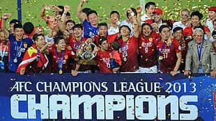 Guangzhou Evergrande celebrates its victory over FC Seoul in the ACL 2013 finals.