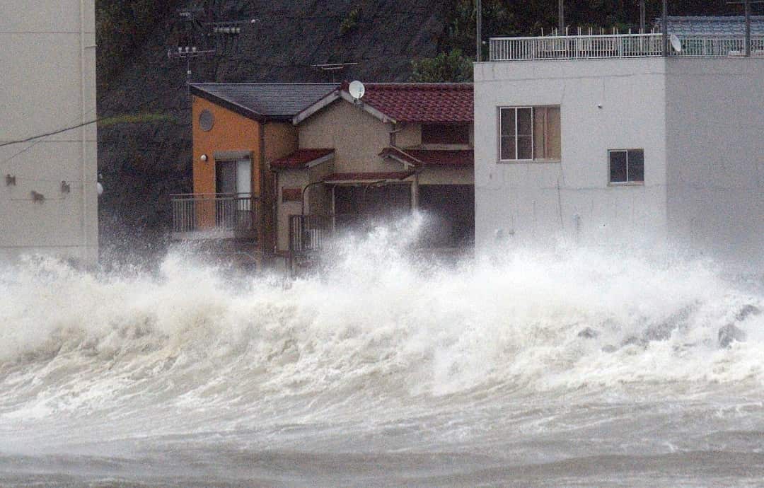 High waves triggered by typhoon Jebi batter Japan's west coast. 