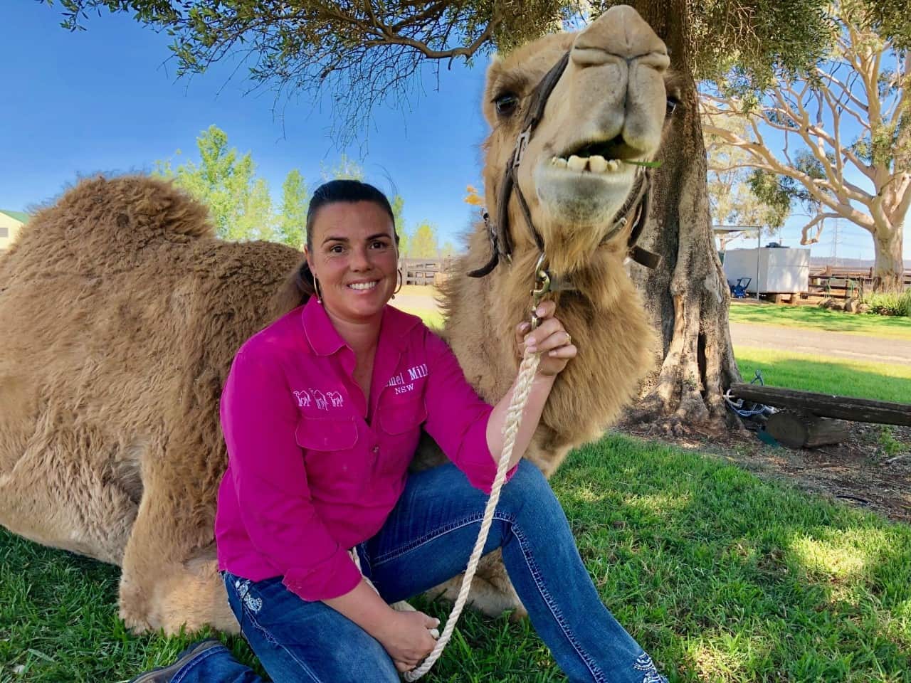 Michelle Phillips with one of the oldest camels on the farm.