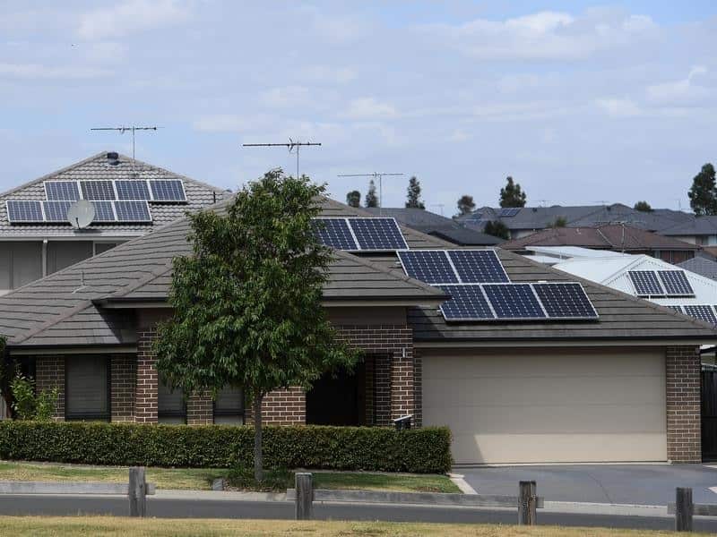 Solar panels on rooftops in northwest Sydney.