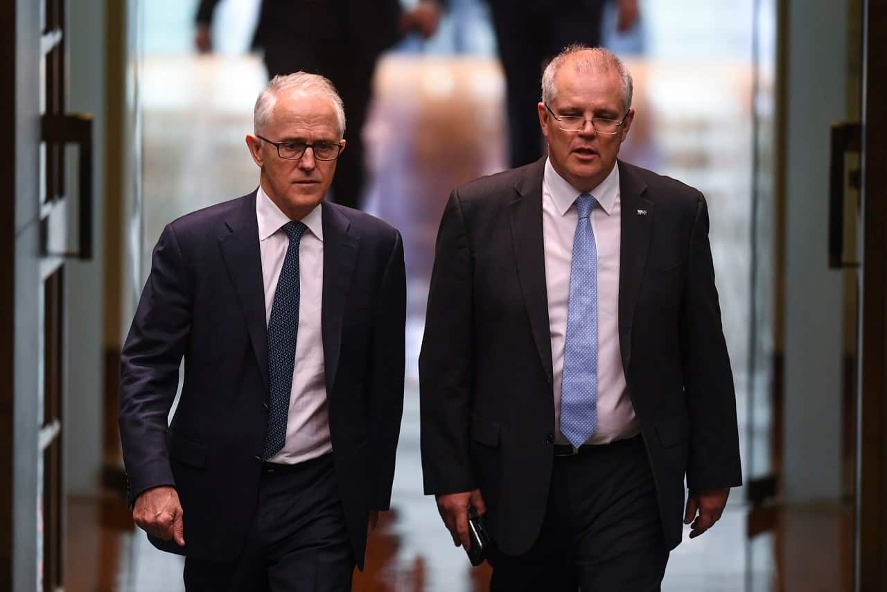 Malcolm Turnbull and Scott Morrison in Parliament in 2018.