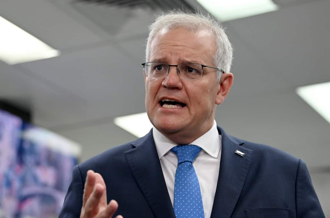 Prime Minister Scott Morrison speaks to the media during a press conference.