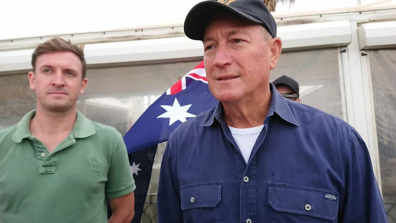 Independent Senator Fraser Anning attending a protest organised by Neil Erikson at St Kilda beach.