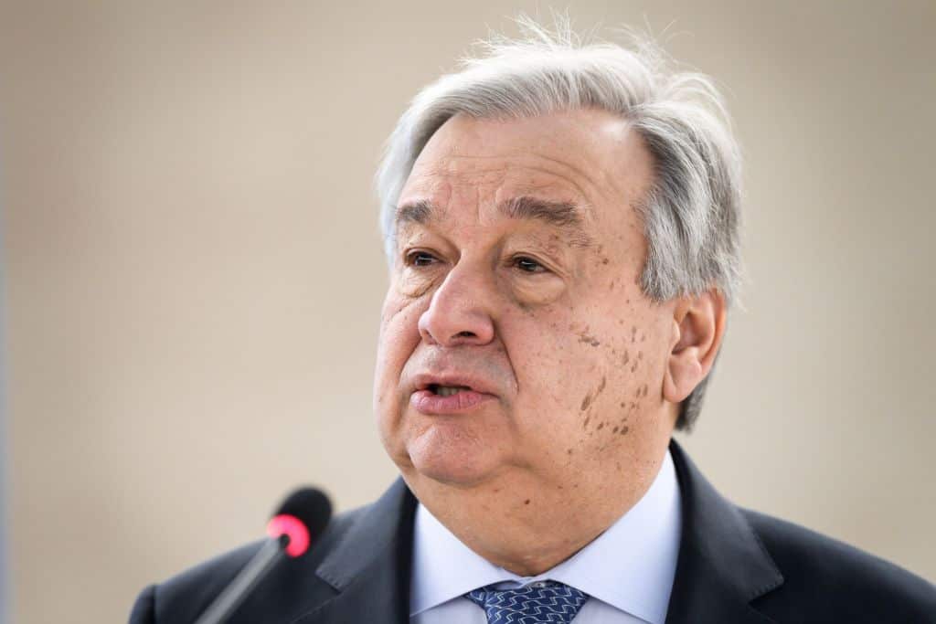 UN Secretary-General Antonio Guterres delivers a speech