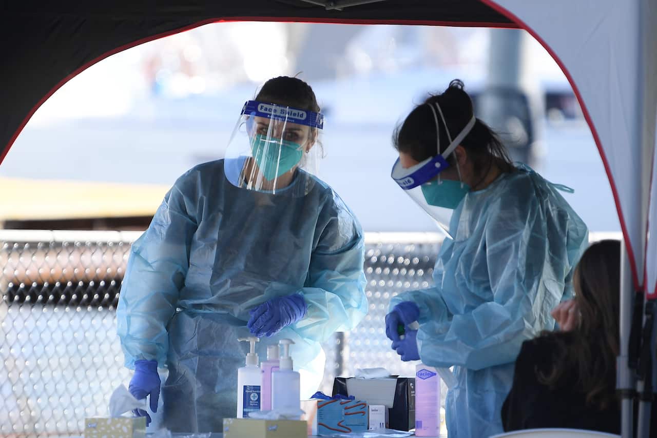 A COVID-19 testing at a pop-up clinic at Rushcutters Bay in Sydney. 