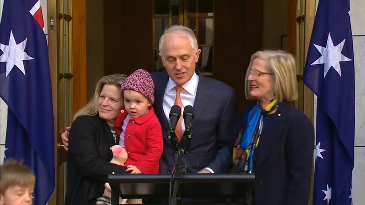 Towards the end of the conference, Mr Turnbull was joined by his wife Lucy, daughter Alice and grandson Jack.