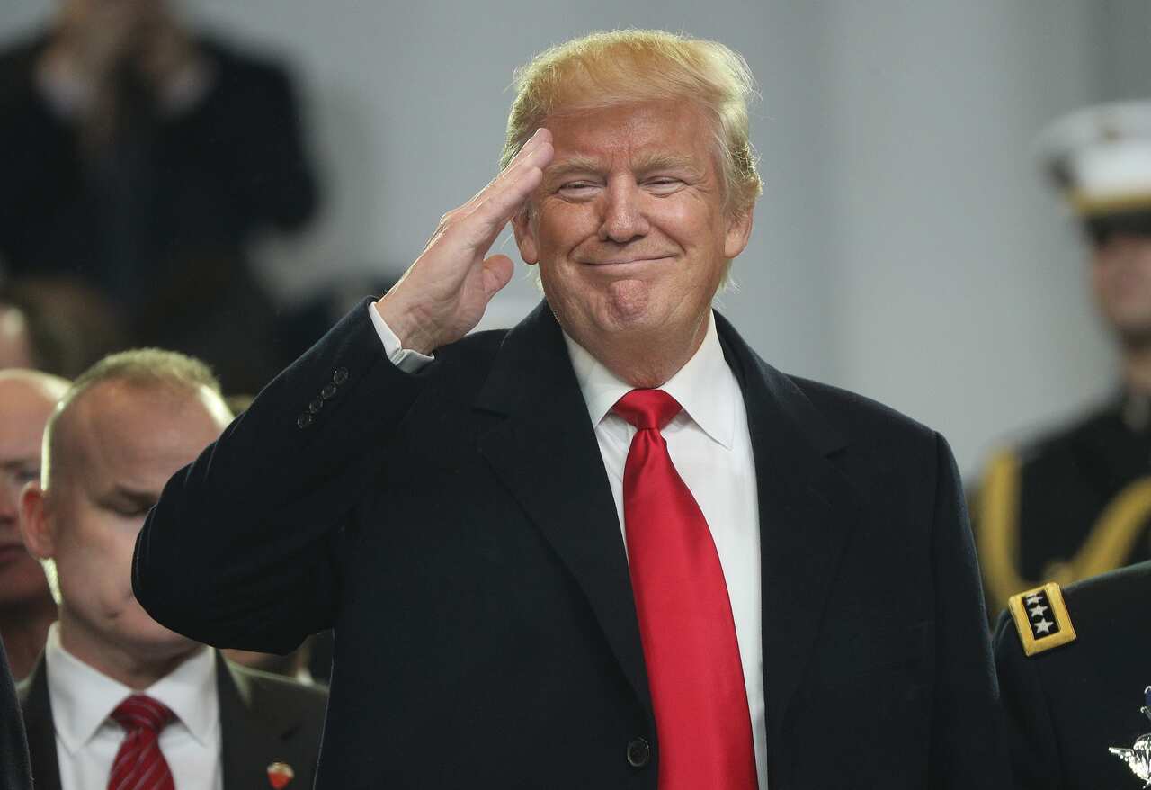 Donald Trump salutes after he was sworn in as president in Washington, DC, 20 January 2017. 