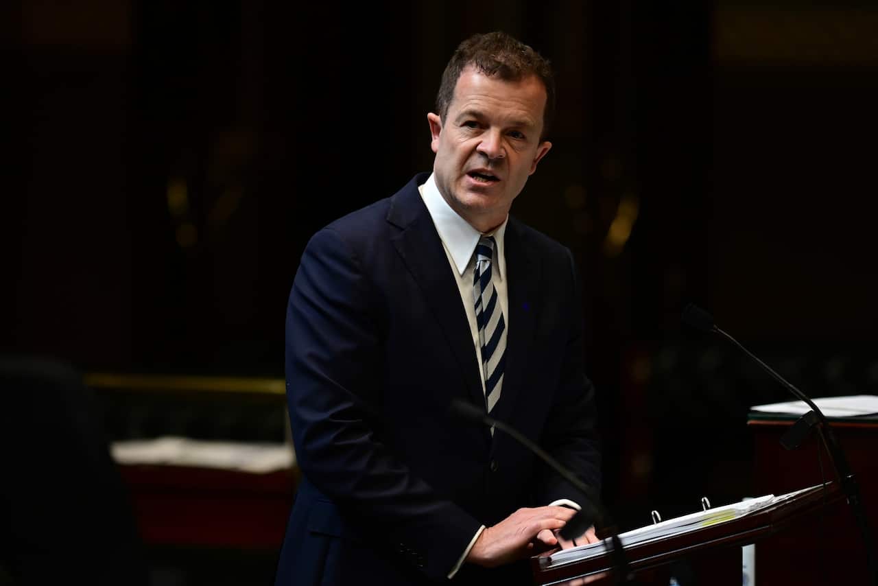 Attorney General Mark Speakman speaks on legislation relating to the COVID-19 pandemic at the Parliament of New South Wales in Sydney.