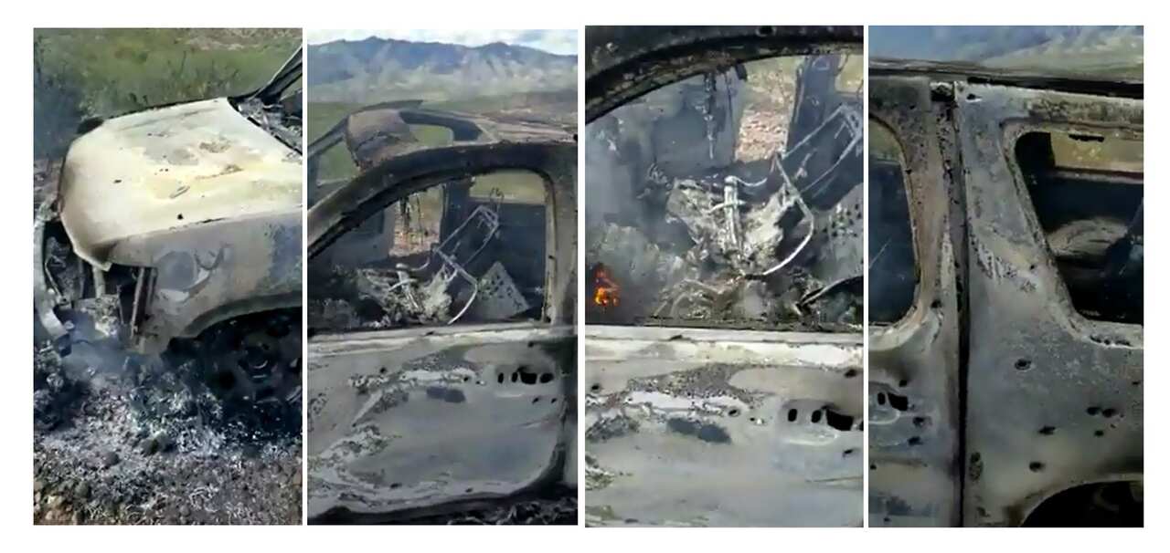 A photo combo showing one of the vehicles attacked by an armed group and in which several children were traveling, in Bavispe, Mexico, 04 November 2019 