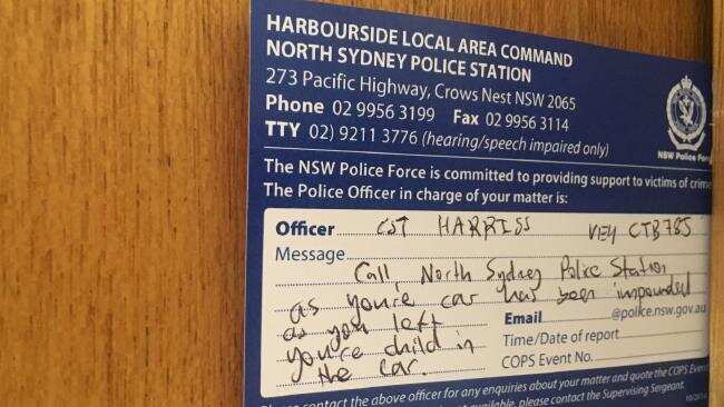 A note that was left by police for parents of a child was discovered in a locked car.