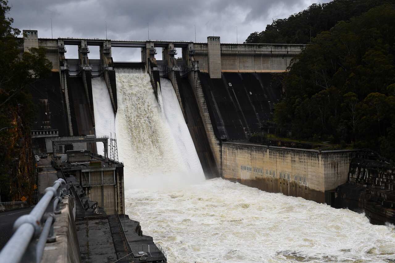 The Warragamba Dam spillway is seen outflowing in Warragamba, in south west Sydney, on 27 November 2021.