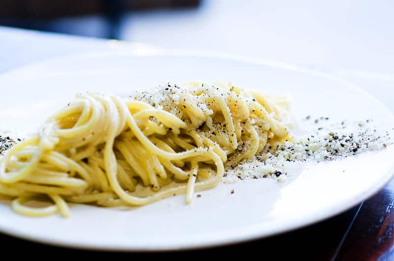 Cacio e pepe is a traditional Roman dish made with Italian sheep cheese and black pepper.