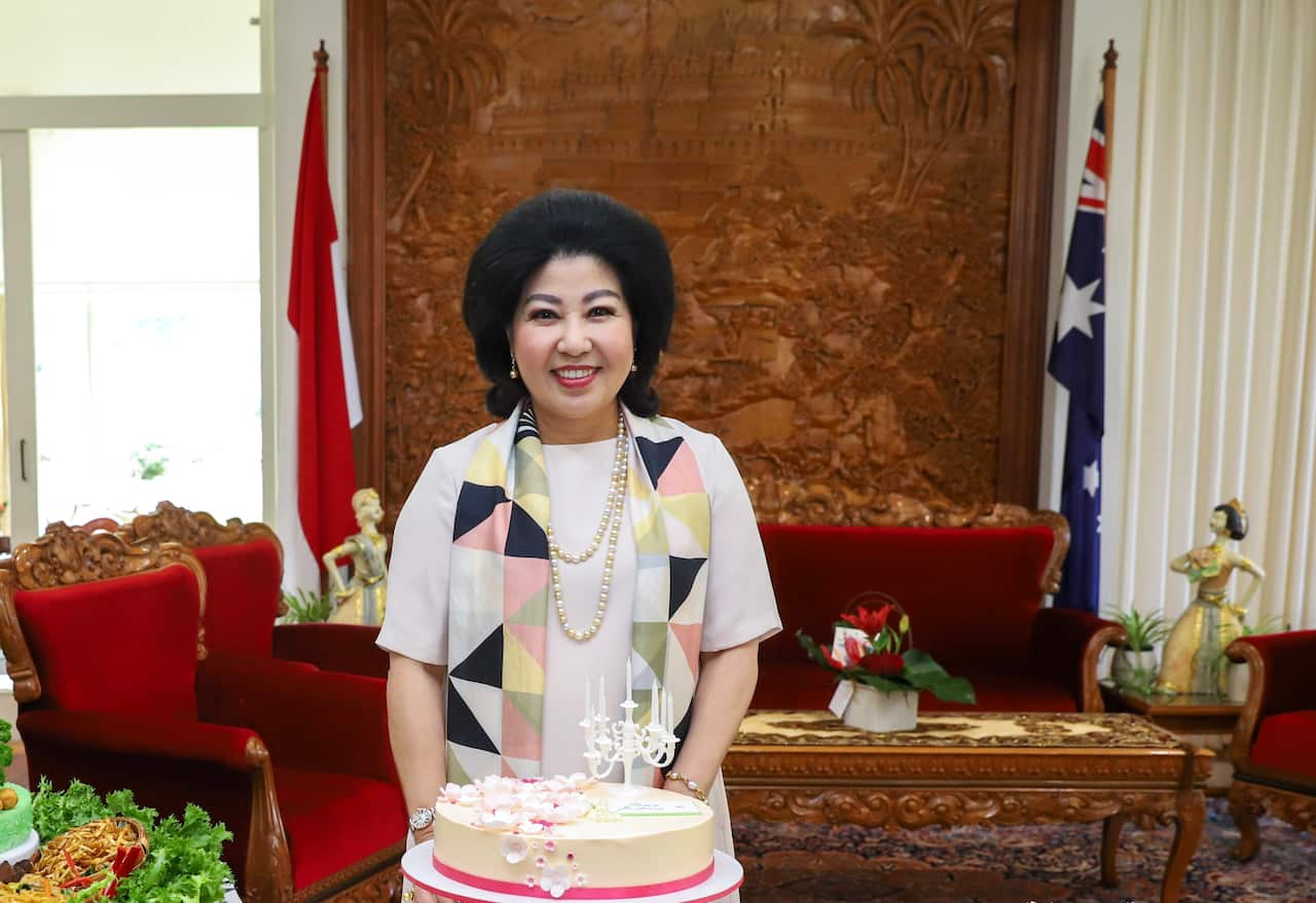Mrs Caecilia Legowo celebrating her recent birthday with her family in Canberra, June 2020.