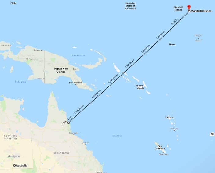 Distance between Cairns to Marshall islands
