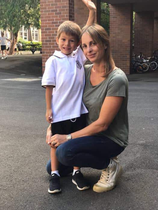 Camilla Guglielmi with her son Vieri at school in Sydney.