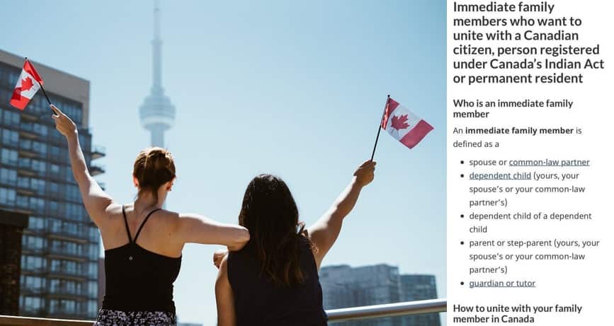 Screenshot of Canada's immigration law that defines who can be an immidiate family