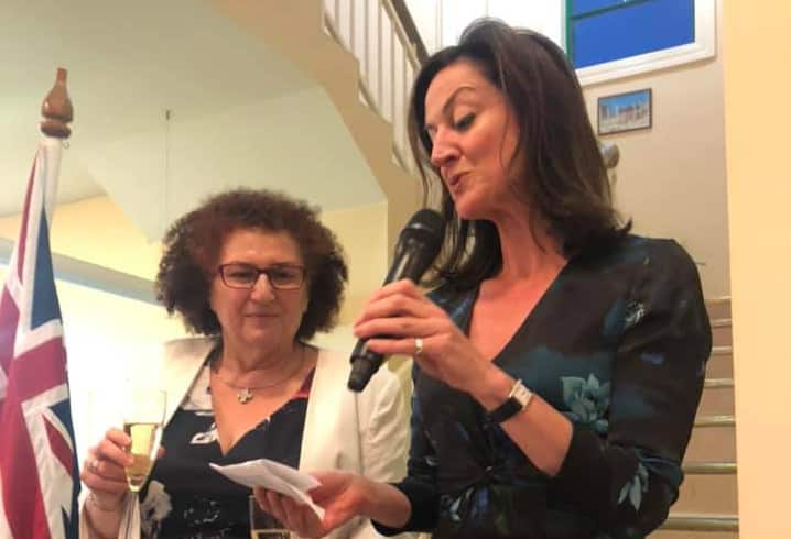 High Commisioner for Cyprus Martha Mavrommati (L) and former Ambassador of Australia to Greece, Kate Logan (R) 