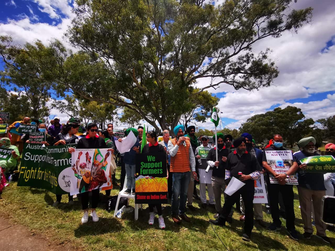 Indian community protesting in Canberra agaist the farming laws