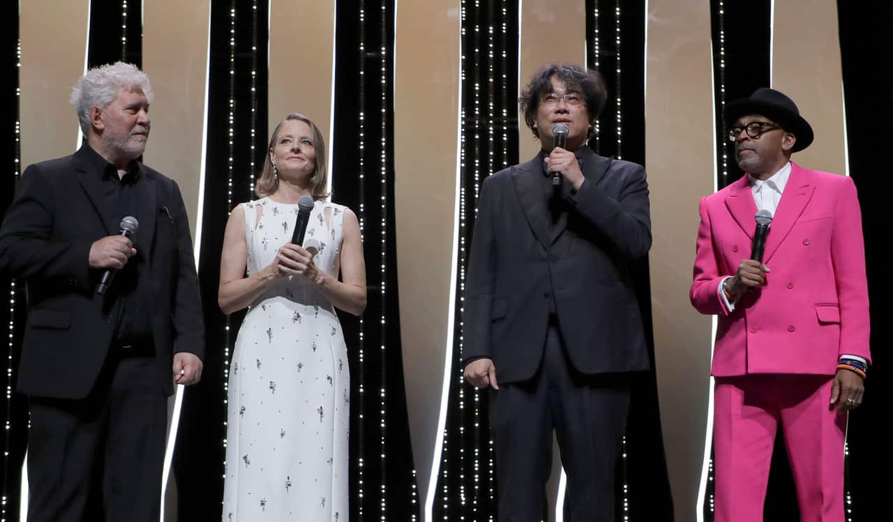 Pedro Almodovar, from left, Jodie Foster, Bong Joon Ho and jury president Spike Lee 