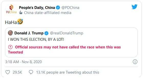 People's Daily, China using "haha" and emojicon to tease Trump's tweet