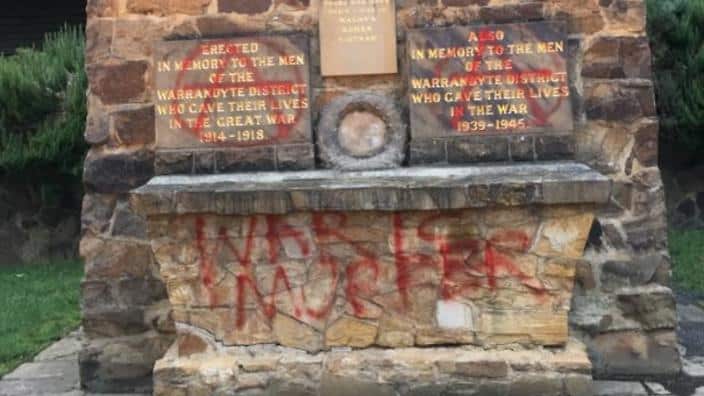 The damage to the war memorial at Warrandyte RSL, from 3AW Breakfast