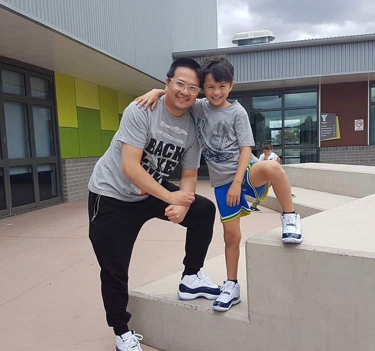 Michael Castelo and son Michael preparing for a training