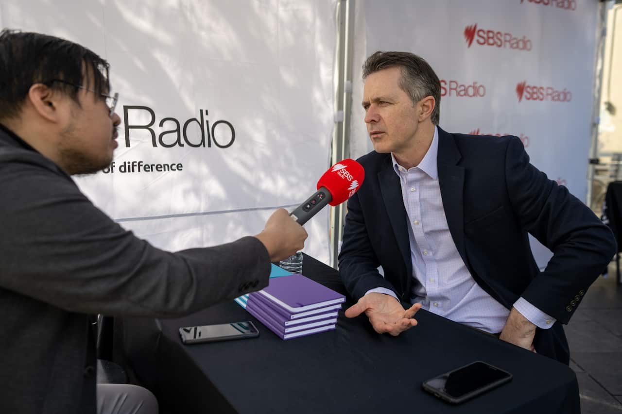 Ivan Leung interviewing Jason Clare, seating ALP MP and Candidate for Blaxland