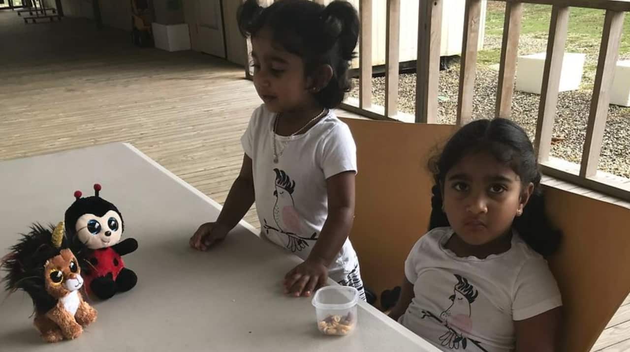 Tharunicaa and Kopika in the detention centre on Christmas Island.