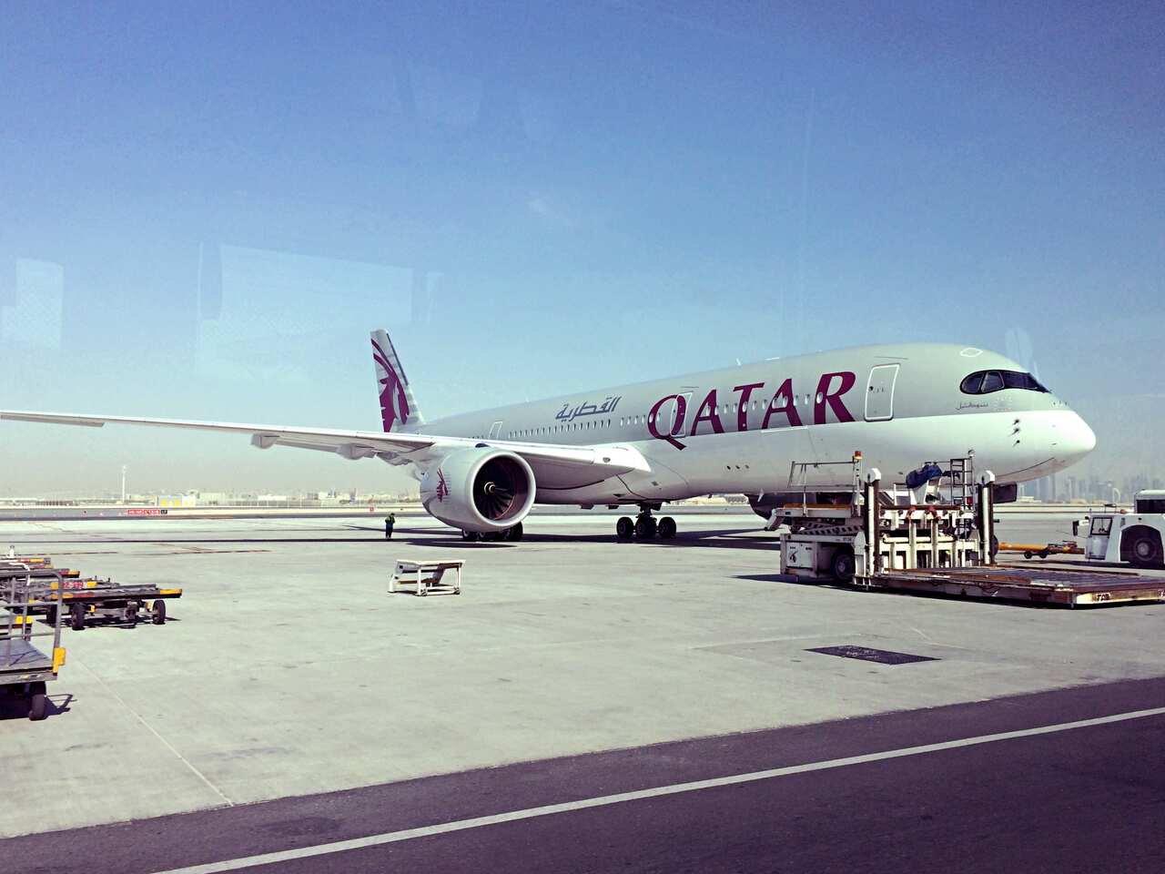 A parked Qatari plane at Doha's Hamad International Airport in 2017.