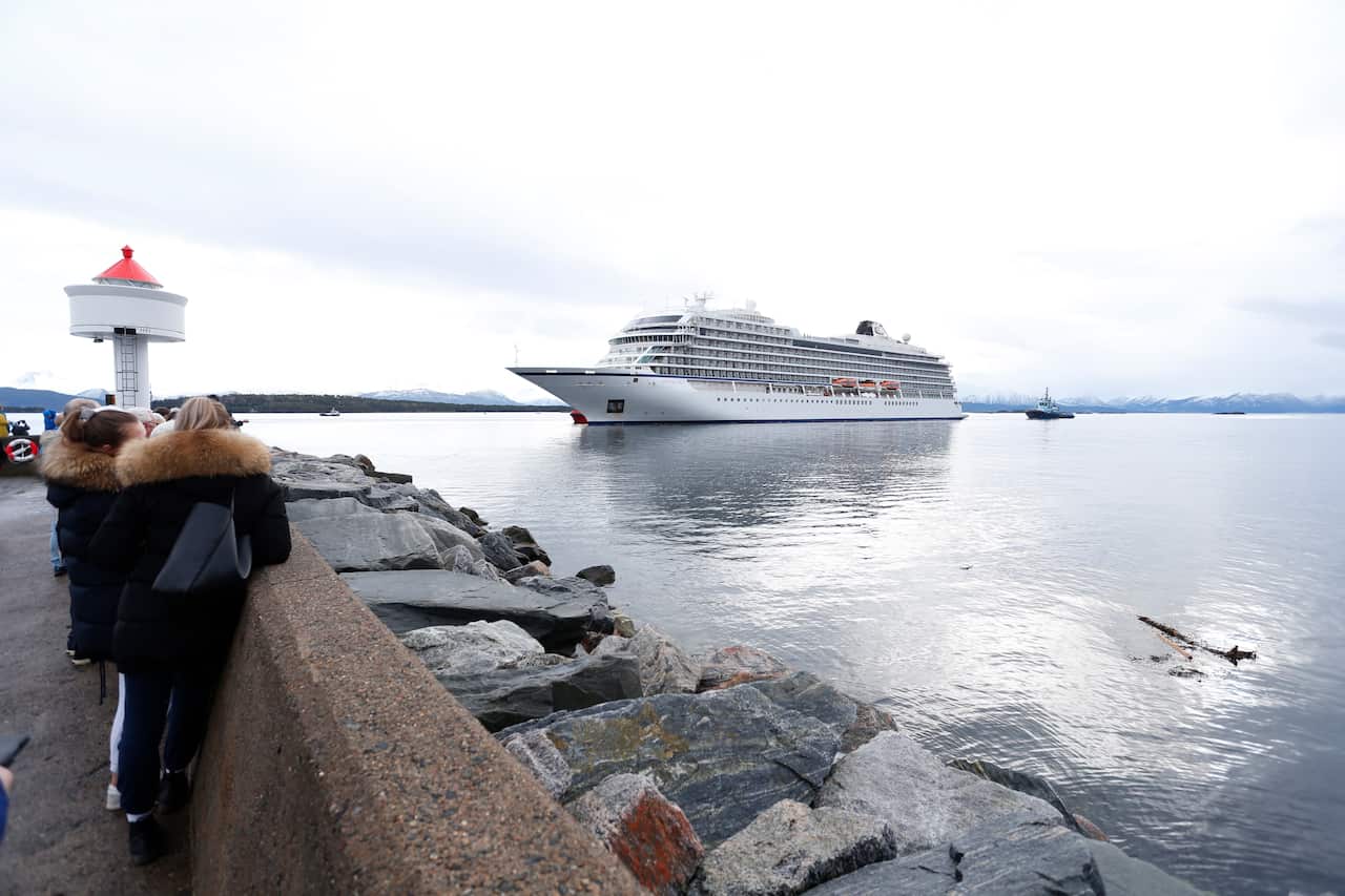 Cruise ship Viking Sky arrives at Molde, Norway.