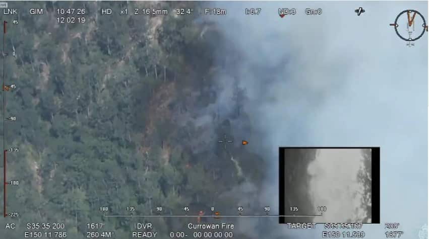 Aerial shot of the Currowan fire, north of Batemans Bay. Source: RFS BSW