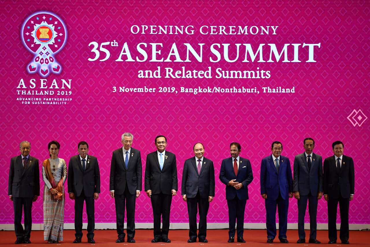 Leaders come together at the opening ceremony of the 35th Association of Southeast Asian Nations (ASEAN) Summit in Bangkok.