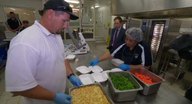 Paul Blundell helps prepare meals for fireys.