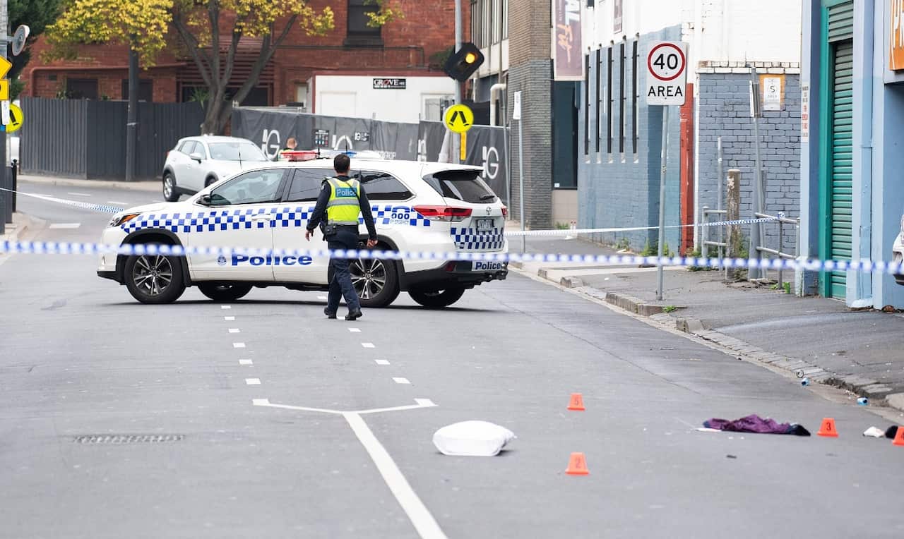 Victoria Police at the scene of a multiple shooting outside Love Machine nightclub in Prahran, Melbourne, Sunday, April 14.