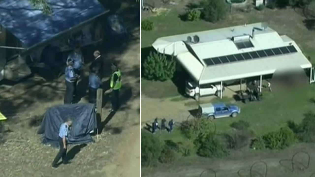 Police scour a WA rural property where the bodies of seven people were found. 