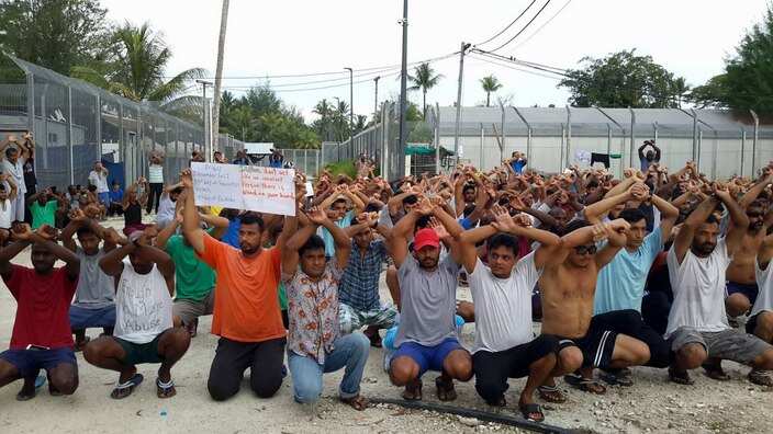 Asylum seekers protesting at the Manus Island immigration detention centre, November 2017