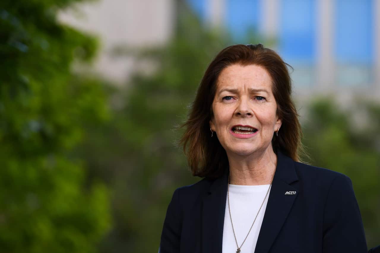 ACTU President Michele O'Neil speaks during a press conference at Parliament House in Canberra, Thursday, November 28, 2019. (AAP Image/Lukas Coch) NO ARCHIVING