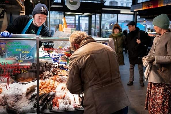 Shoppers at a fish market in the Danish capital, Copenhagen.