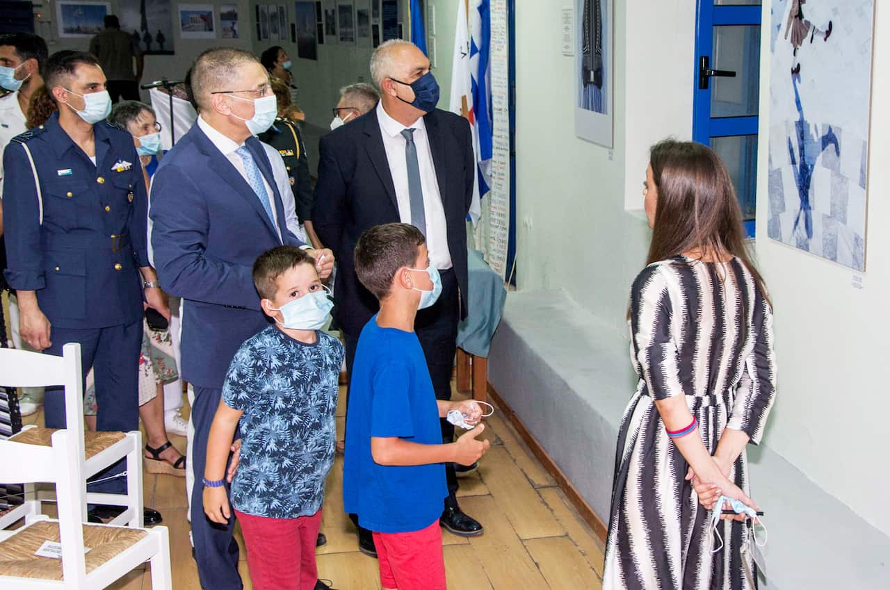 Dimitra Hatziadam briefing attendees at her exhibition currently hosted in Kastellorizo