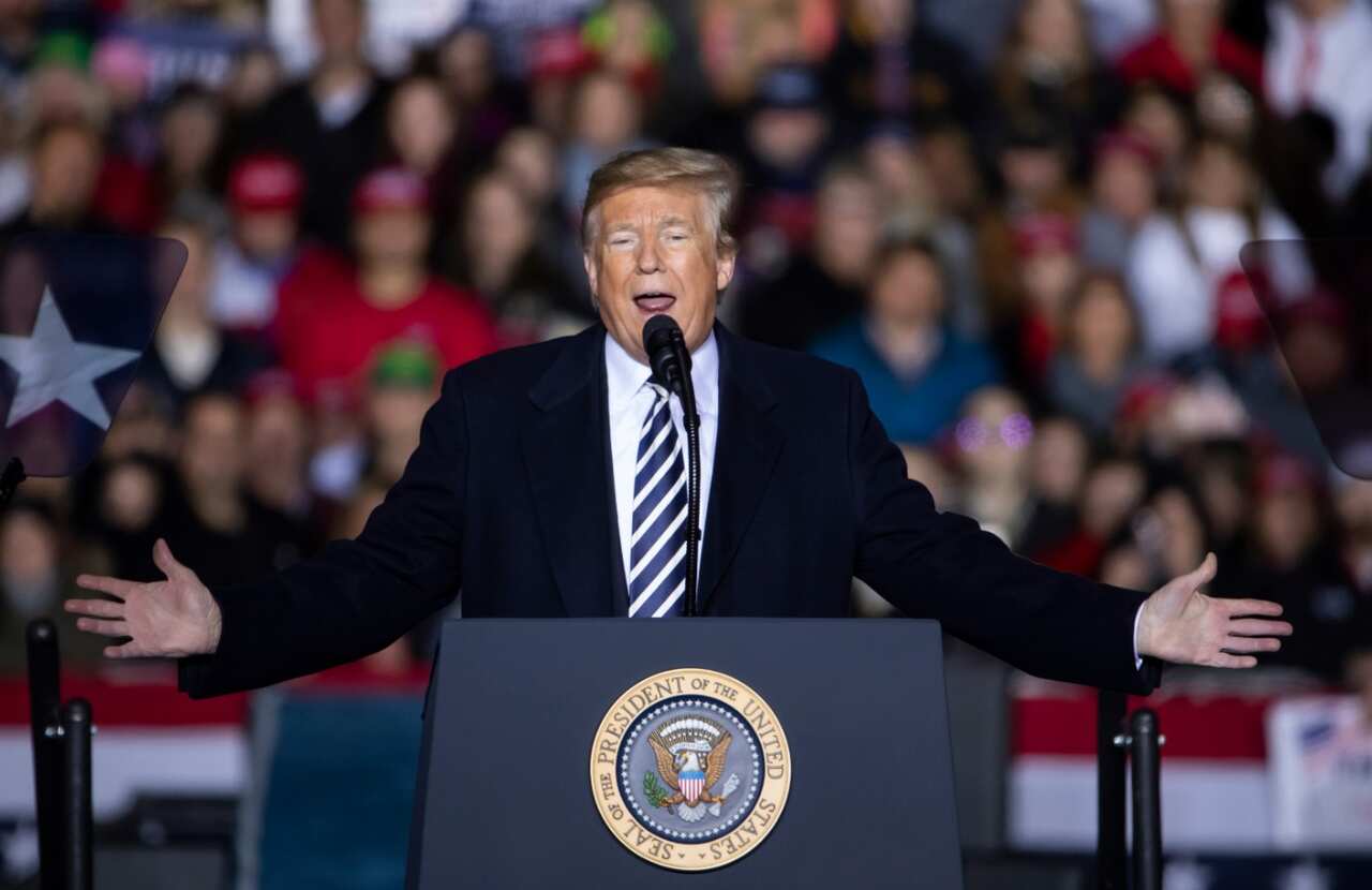 US President Donald J. Trump speaks at a Make American Great Again rally at Columbia, Missouri 