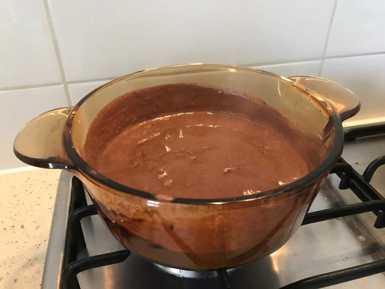 melted tablea on the pot
