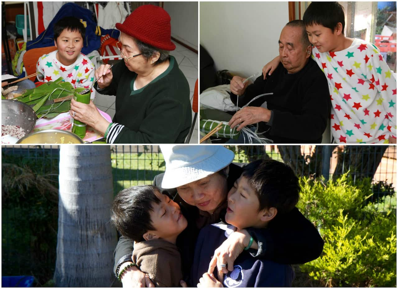 Hai bé gần gũi cùng ông bà nội