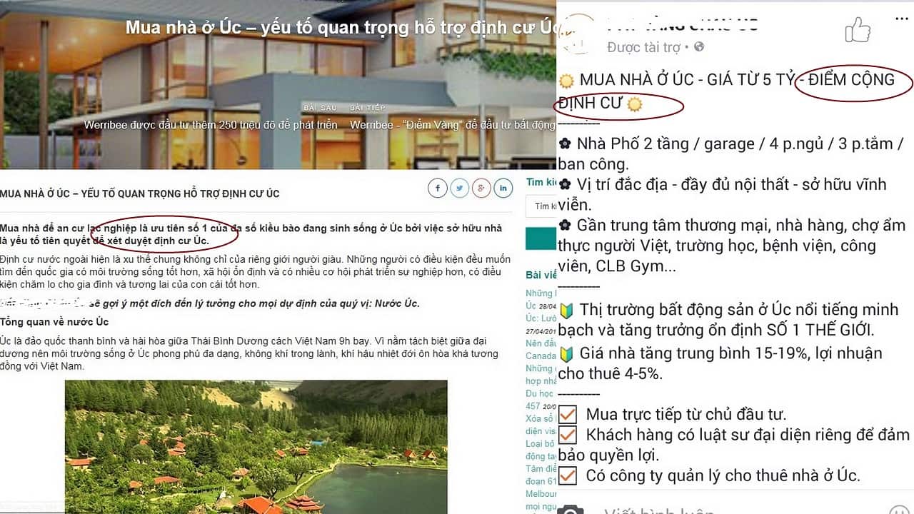 Một mẩu quảng cáo "mua nhà được điểm cộng và ưu tiên định cư"