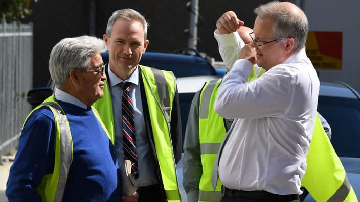 Australian Prime Minister Scott Morrison (right) with the Minister for Immigration, Citizenship and Multicultural Affairs, David Coleman (left) 