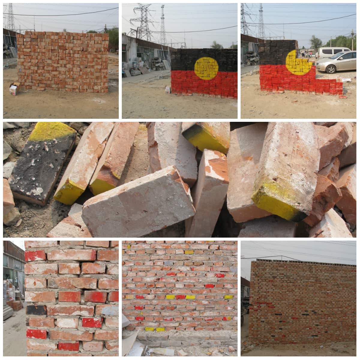 Jason Wing's Documentation of An Aboriginal flag being disseminated along with a wall 