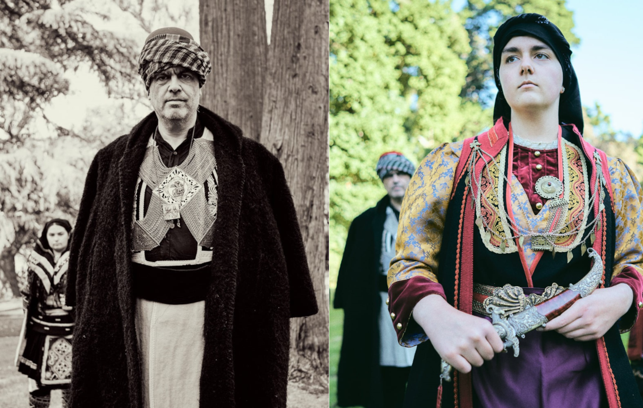 Collage of photos from Greek revolution-themed photoshoot