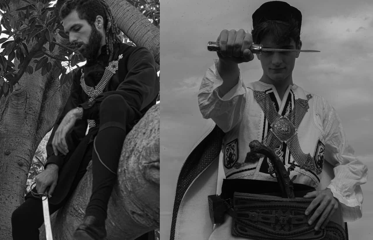 Collage of photos from Greek revolution-themed photoshoot
