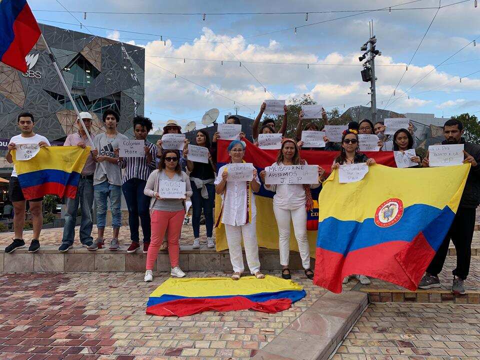 Colombian protesters in Federation Square
