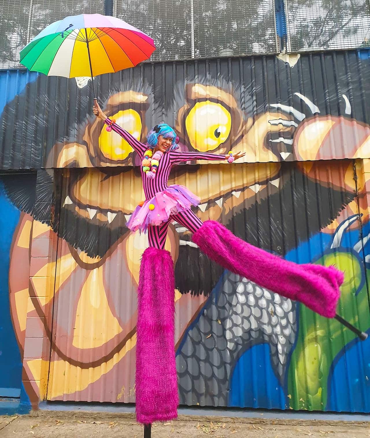 Serena Andreini on stilts.